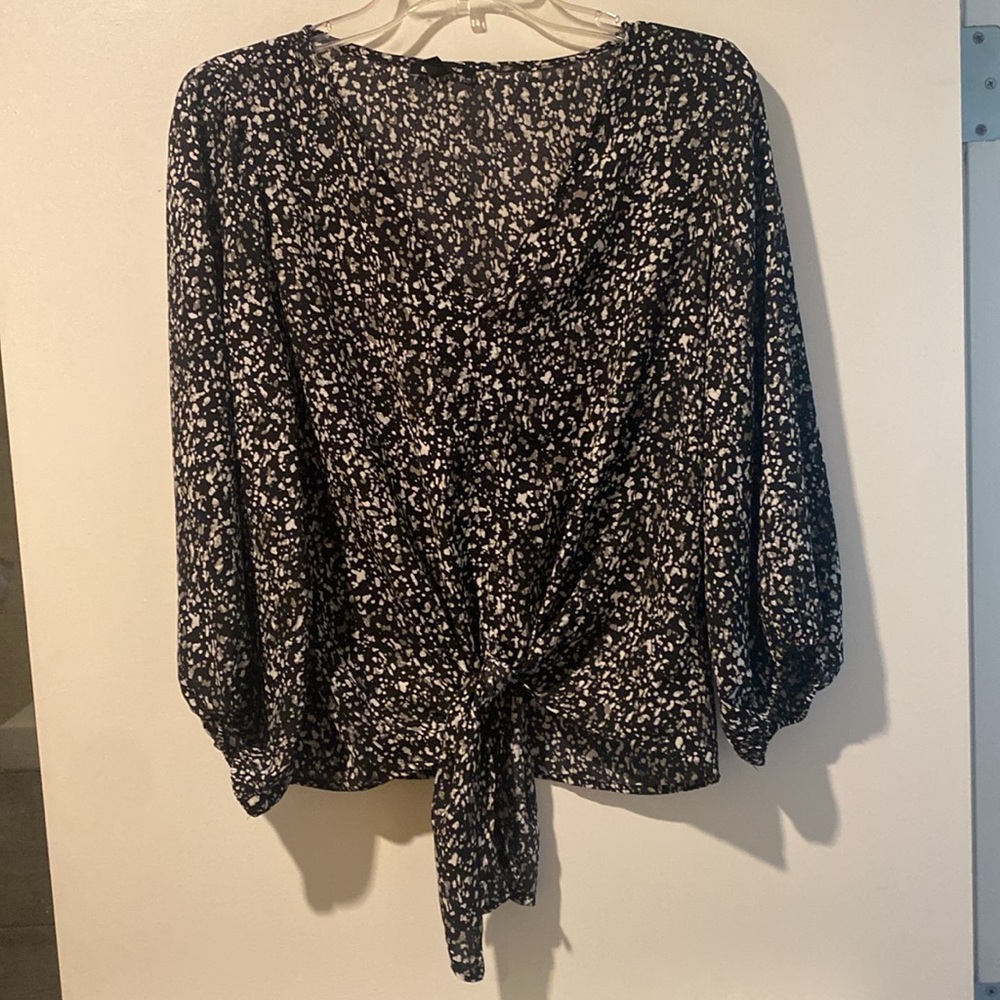 Express Black and White Wrap Midi Blouse